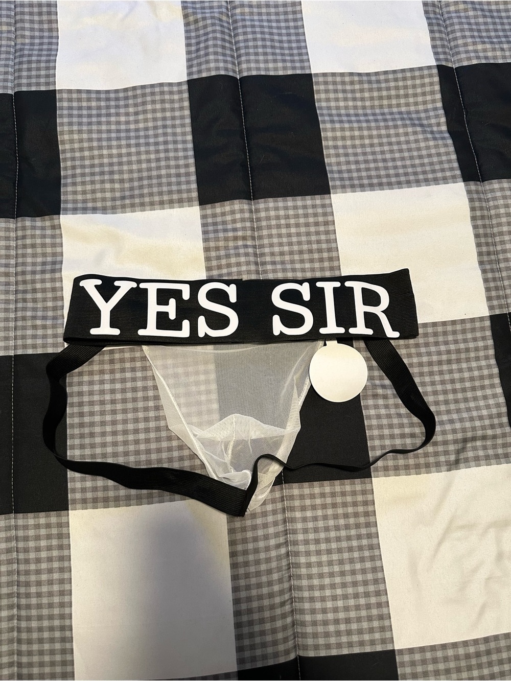 Men's 'Yes Sir' Black & White Mesh Jockstrap